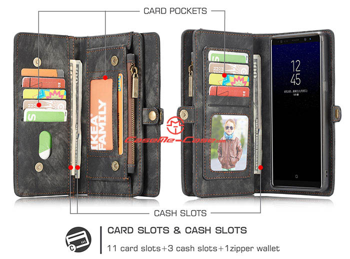 CaseMe Samsung Galaxy Note 8 Zipper Wallet Detachable 2 in 1 Folio Case