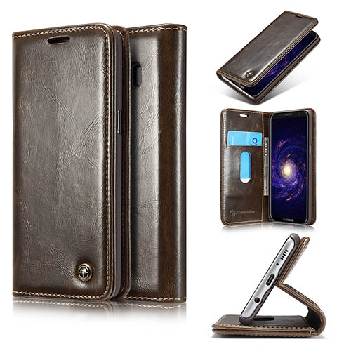 CaseMe Samsung Galaxy S8 Magnetic Flip PU Leather Wallet Case Brown