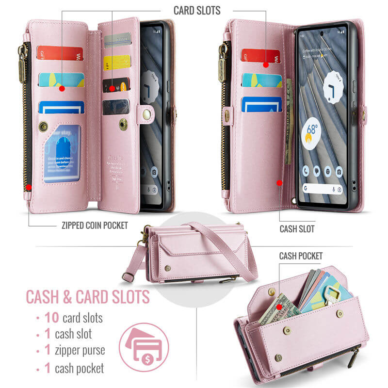 CaseMe Google Pixel 7A Wallet RFID Blocking Crossbody Phone Case