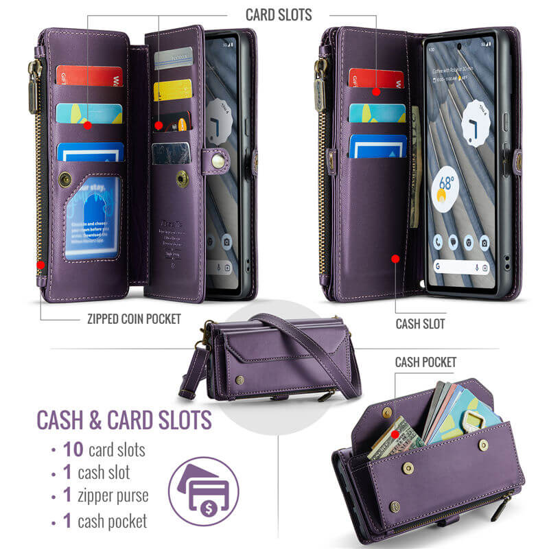 CaseMe Google Pixel 7A Wallet RFID Blocking Crossbody Phone Case