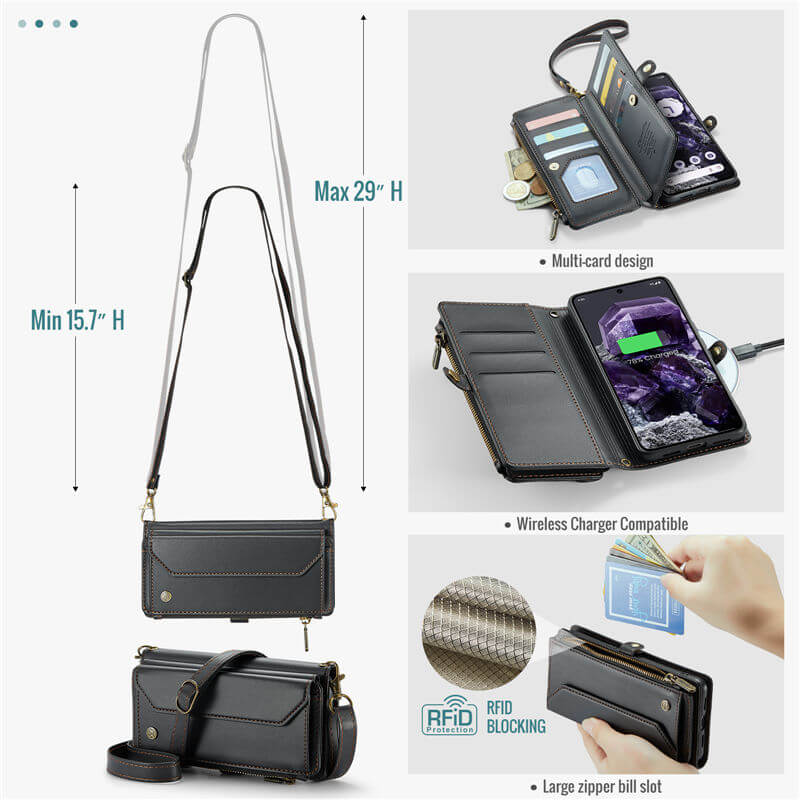 CaseMe Google Pixel 8 Wallet RFID Blocking Crossbody Phone Case