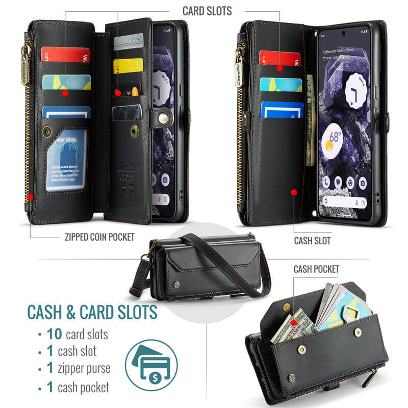 CaseMe Google Pixel 8 Wallet RFID Blocking Crossbody Phone Case