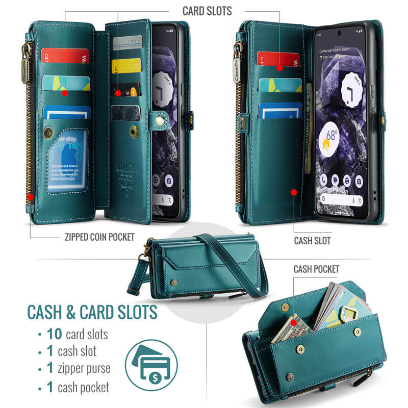 CaseMe Google Pixel 8 Wallet RFID Blocking Crossbody Phone Case