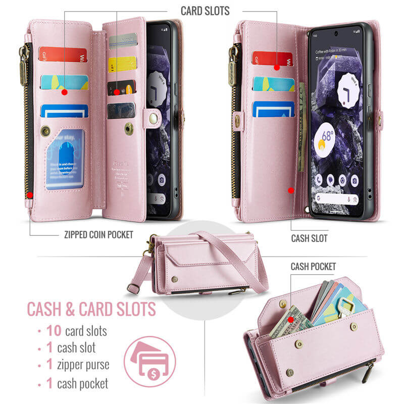 CaseMe Google Pixel 8 Wallet RFID Blocking Crossbody Phone Case