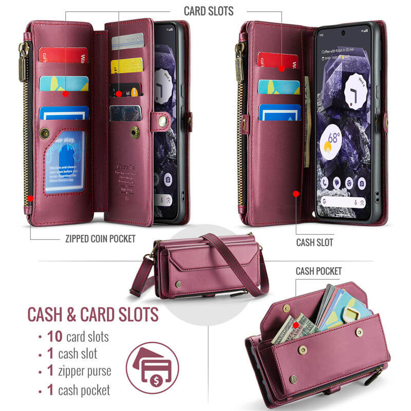 CaseMe Google Pixel 8 Wallet RFID Blocking Crossbody Phone Case