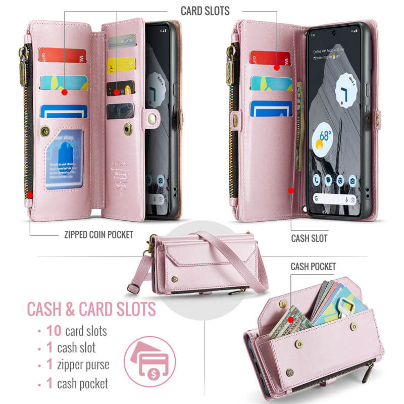 CaseMe Google Pixel 8 Pro Wallet RFID Blocking Crossbody Phone Case