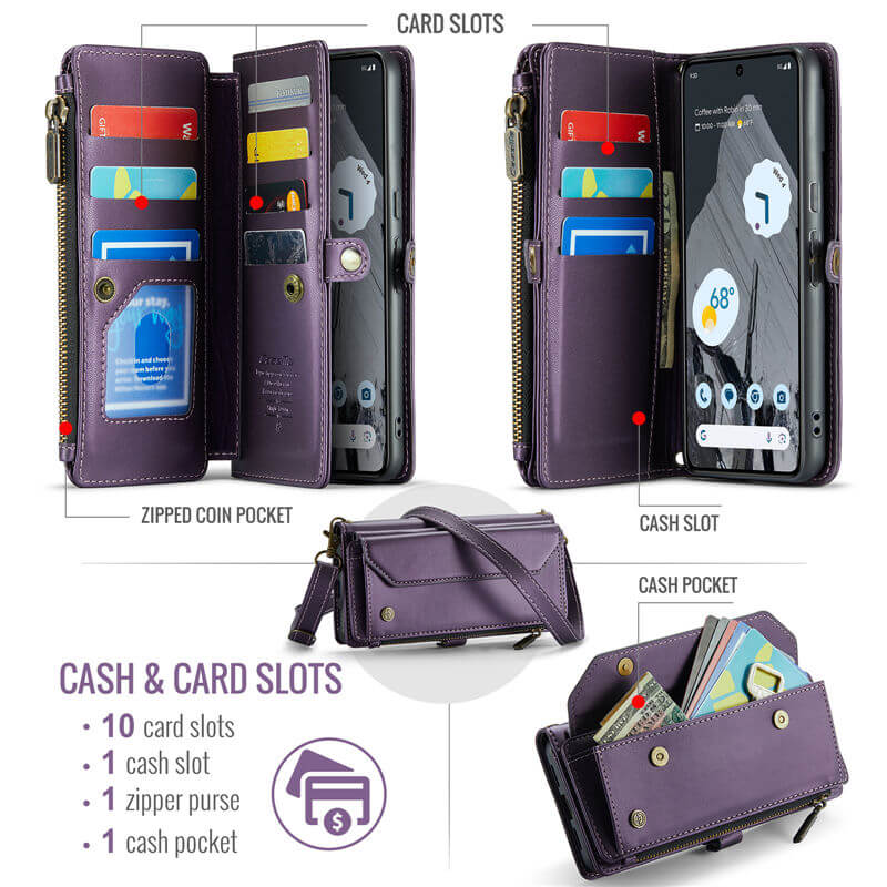 CaseMe Google Pixel 8 Pro Wallet RFID Blocking Crossbody Phone Case