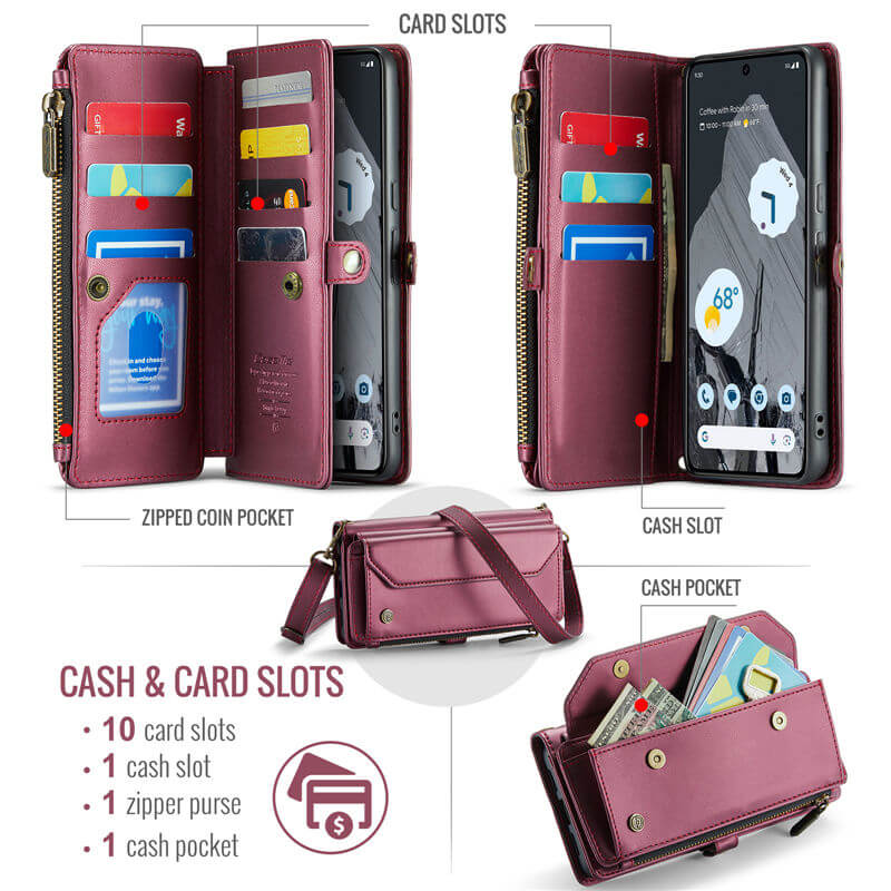 CaseMe Google Pixel 8 Pro Wallet RFID Blocking Crossbody Phone Case