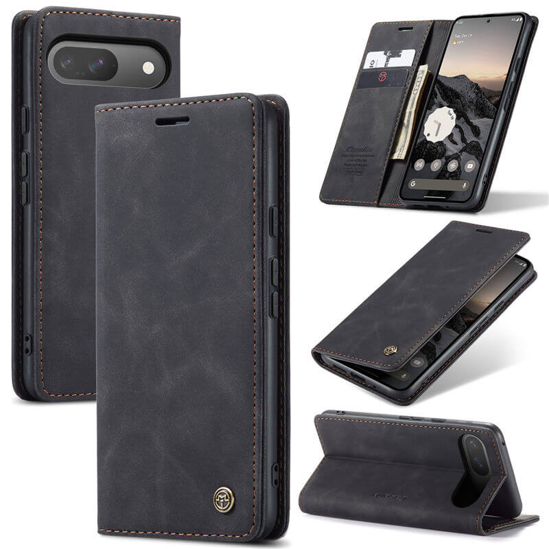 CaseMe Google Pixel 9/9 Pro Wallet Magnetic Suede Leather Case Black