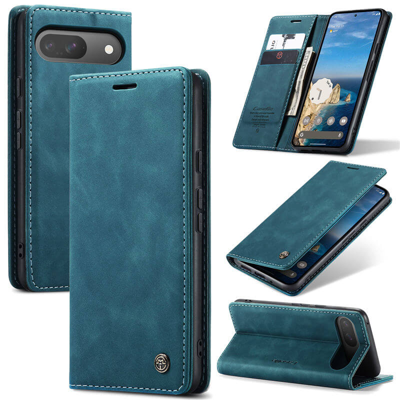 CaseMe Google Pixel 9/9 Pro Wallet Magnetic Suede Leather Case Blue