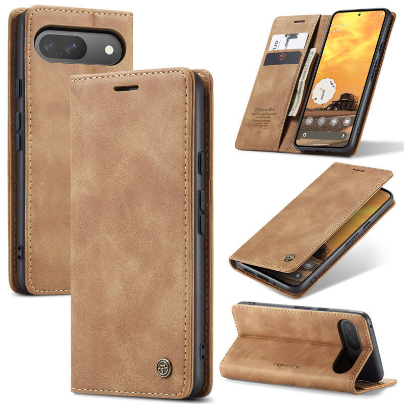 CaseMe Google Pixel 9/9 Pro Wallet Magnetic Suede Leather Case Brown