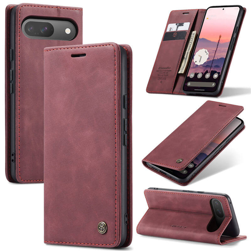 CaseMe Google Pixel 9/9 Pro Wallet Magnetic Suede Leather Case Red