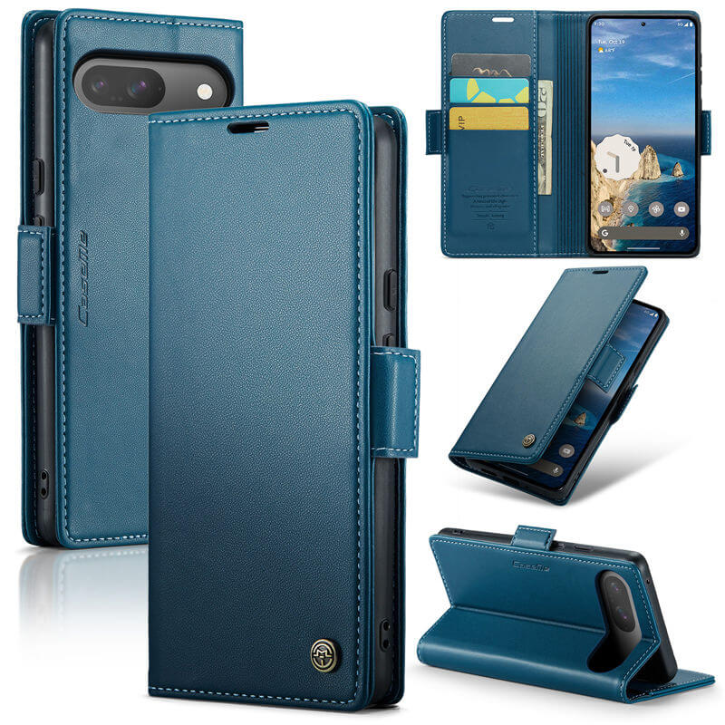 CaseMe Google Pixel 9/9 Pro Wallet RFID Blocking Magnetic Buckle Case Blue