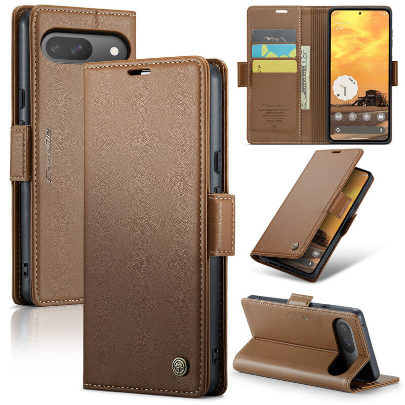 CaseMe Google Pixel 9/9 Pro Wallet RFID Blocking Magnetic Buckle Case Brown