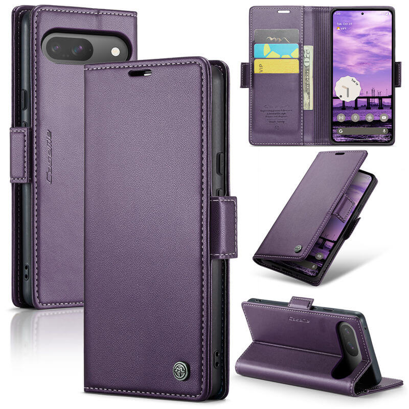 CaseMe Google Pixel 9/9 Pro Wallet RFID Blocking Magnetic Buckle Case Purple