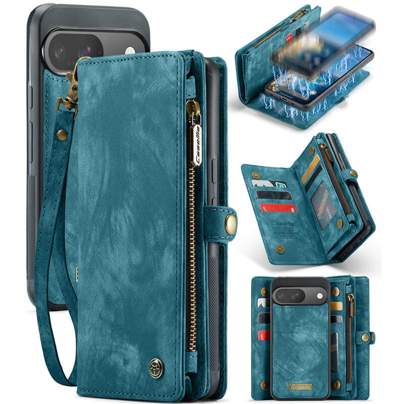 CaseMe Google Pixel 9/9 Pro Wallet Case with Wrist Strap Blue