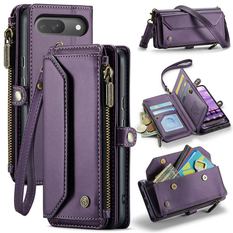 CaseMe Google Pixel 9/9 Pro Wallet RFID Blocking Crossbody Case Support Wireless Charging Purple