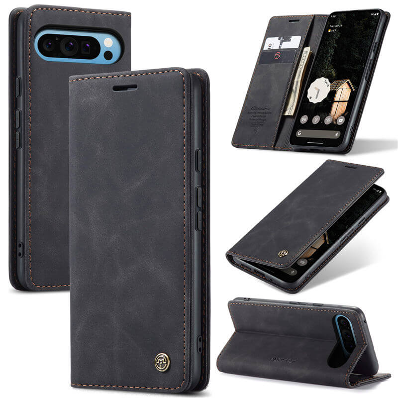 CaseMe Google Pixel 9 Pro XL Wallet Magnetic Suede Leather Case Black