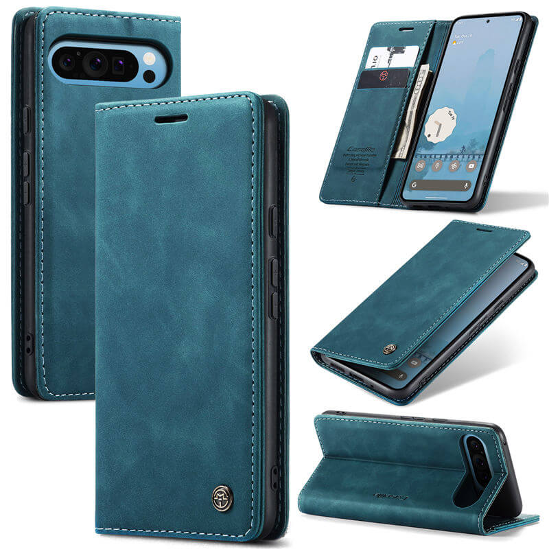 CaseMe Google Pixel 9 Pro XL Wallet Magnetic Suede Leather Case Blue