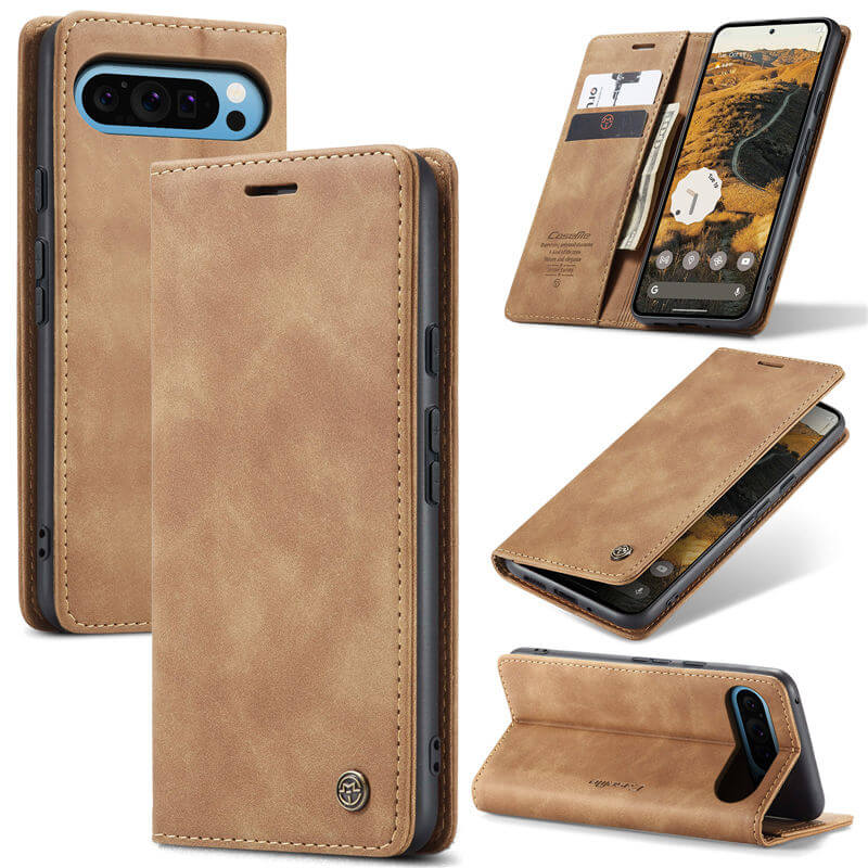 CaseMe Google Pixel 9 Pro XL Wallet Magnetic Suede Leather Case Brown