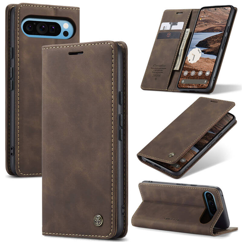 CaseMe Google Pixel 9 Pro XL Wallet Magnetic Suede Leather Case Coffee