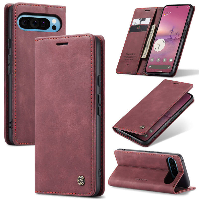 CaseMe Google Pixel 9 Pro XL Wallet Magnetic Suede Leather Case Red