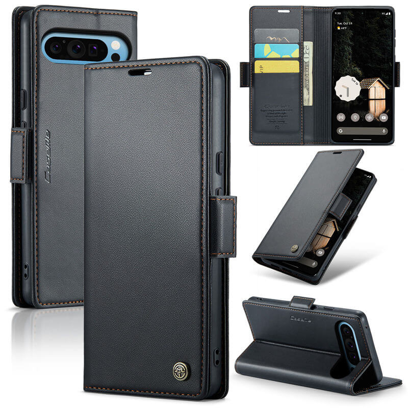 CaseMe Google Pixel 9 Pro XL Wallet RFID Blocking Magnetic Buckle Case Black