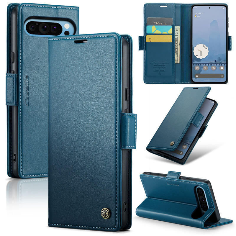 CaseMe Google Pixel 9 Pro XL Wallet RFID Blocking Magnetic Buckle Case Blue