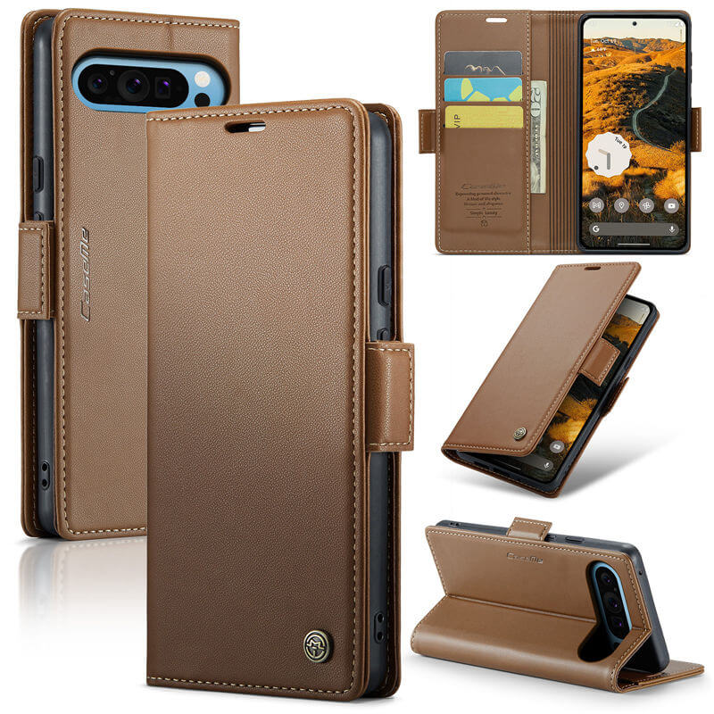 CaseMe Google Pixel 9 Pro XL Wallet RFID Blocking Magnetic Buckle Case Brown