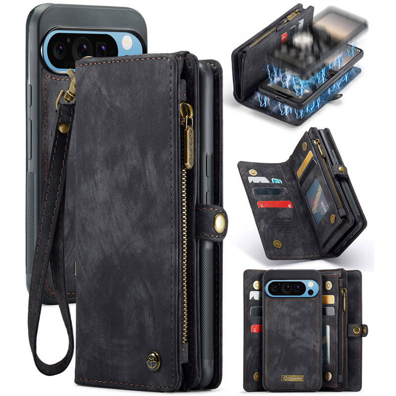 CaseMe Google Pixel 9 Pro XL Wallet Case with Wrist Strap Black