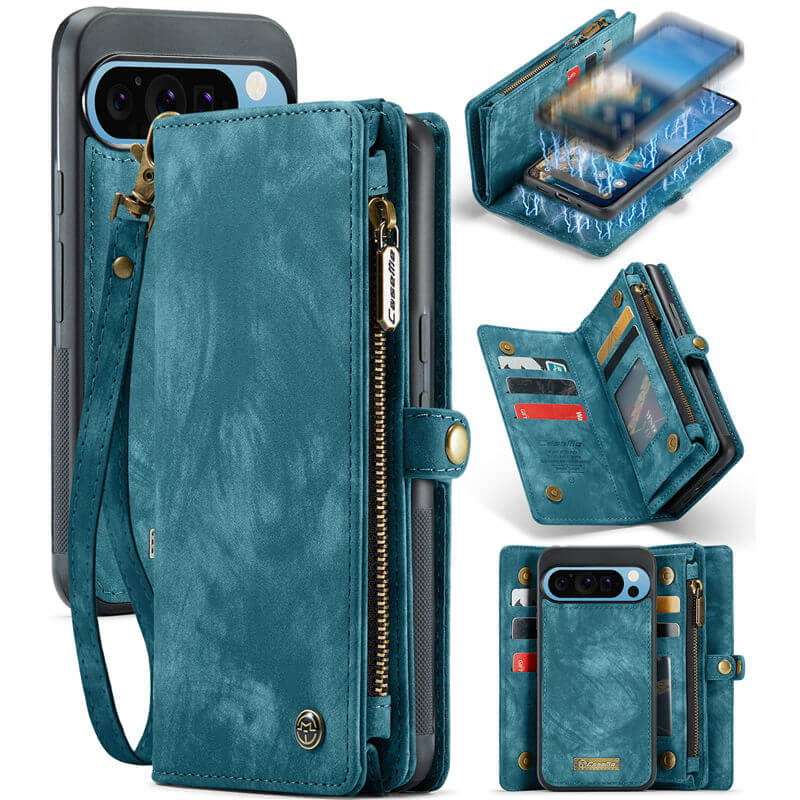 CaseMe Google Pixel 9 Pro XL Wallet Case with Wrist Strap Blue