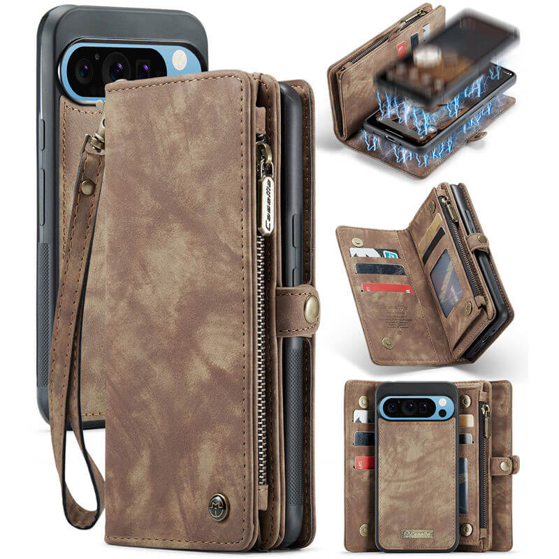 CaseMe Google Pixel 9 Pro XL Wallet Case with Wrist Strap Coffee