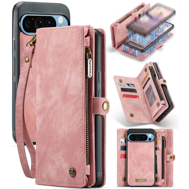 CaseMe Google Pixel 9 Pro XL Wallet Case with Wrist Strap Pink