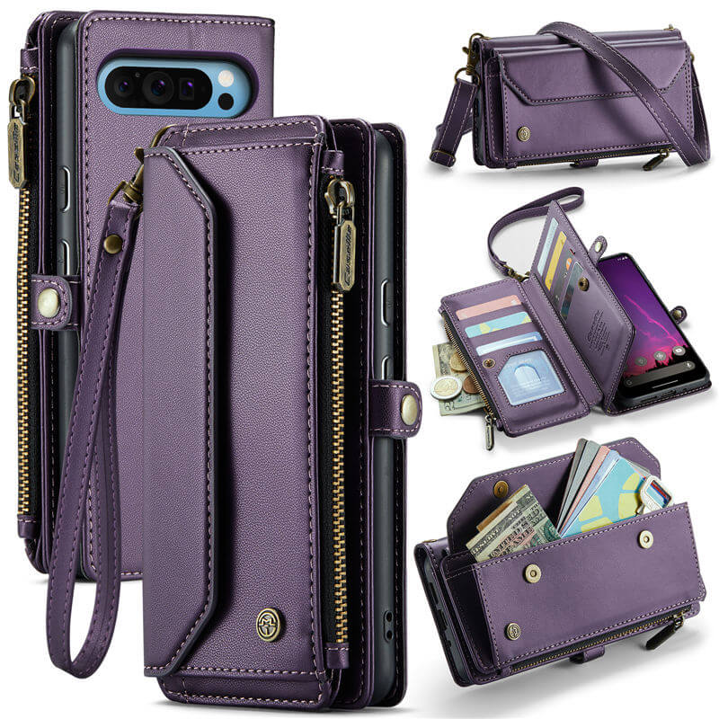 CaseMe Google Pixel 9 Pro XL Wallet RFID Blocking Crossbody Case Support Wireless Charging Purple