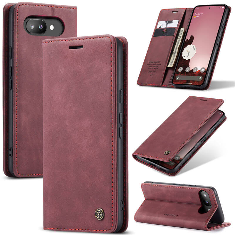 CaseMe Google Pixel 9A Wallet Magnetic Suede Leather Case Red