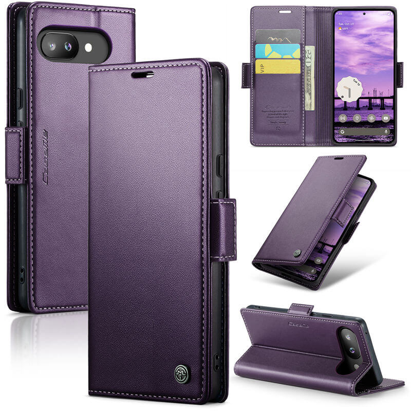 CaseMe Google Pixel 9A Wallet RFID Blocking Magnetic Buckle Case Purple