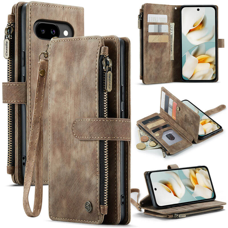 CaseMe Google Pixel 9A Wallet kickstand Case with Wrist Strap Coffee