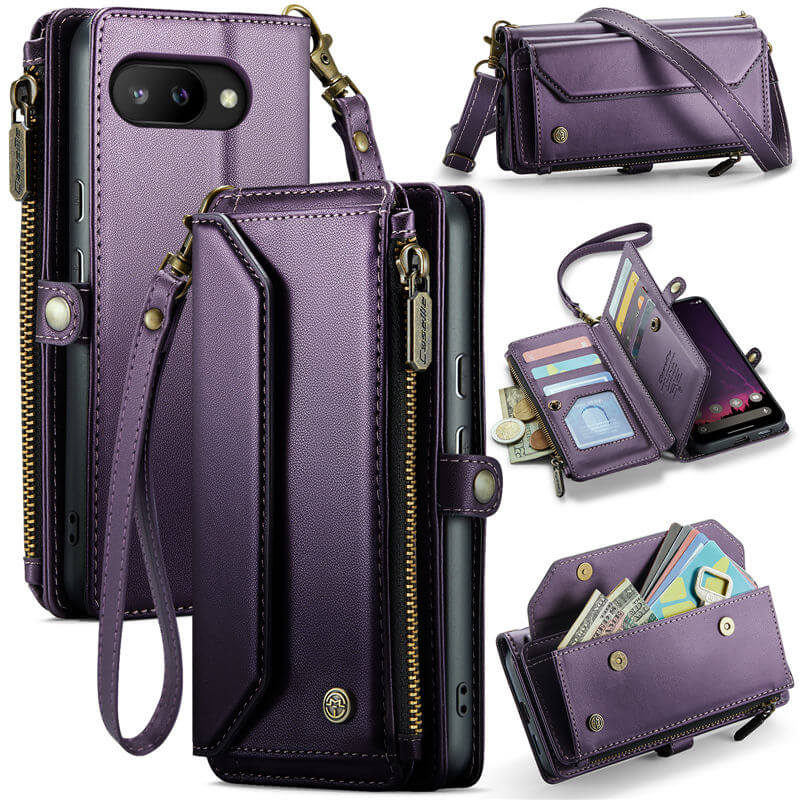 CaseMe Google Pixel 9A Wallet RFID Blocking Crossbody Case Support Wireless Charging Purple