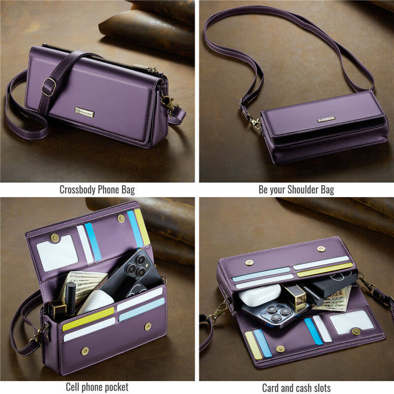 CaseMe 4.0-7.5 inch Phone Bag RFID Blocking Wallet Crossbody Bag Shoulder Bag Purse Purple