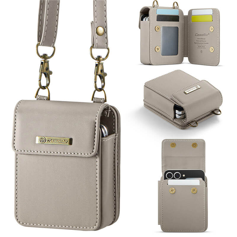 CaseMe Samsung Galaxy Z Flip6 Crossbody Wristlet Wallet RFID Blocking Case Gray