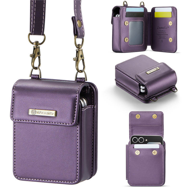 CaseMe Samsung Galaxy Z Flip6 Crossbody Wristlet Wallet RFID Blocking Case Purple