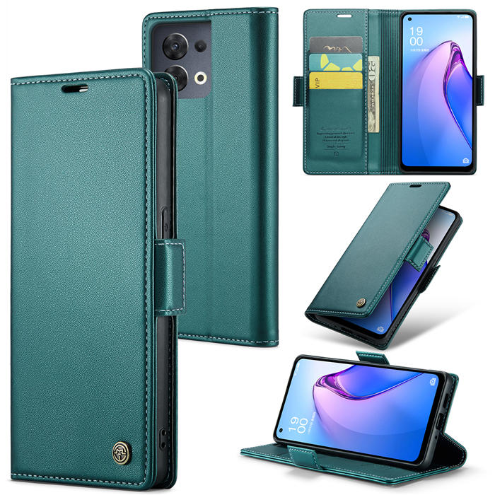 CaseMe OPPO Reno8 5G Wallet RFID Blocking Magnetic Buckle Case Green