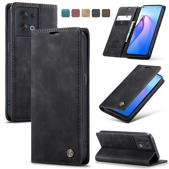 CaseMe OPPO Reno8 5G Wallet Retro Suede Leather Case Black