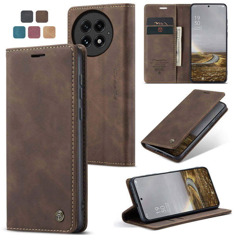 CaseMe OnePlus 13 Wallet Magnetic Suede Leather Case Coffee