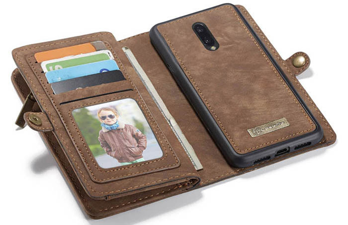 CaseMe OnePlus 7 Zipper Wallet Magnetic Detachable 2 in 1 Folio Case