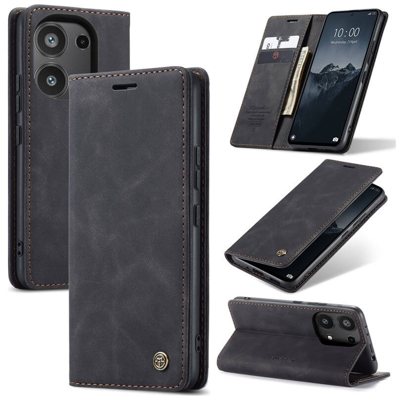 CaseMe Xiaomi Redmi Note 13 Pro 4G Wallet Suede Leather Case Black