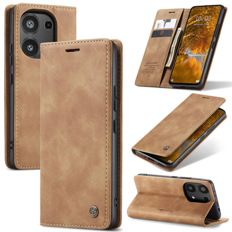 CaseMe Xiaomi Redmi Note 13 Pro 4G Wallet Suede Leather Case Brown