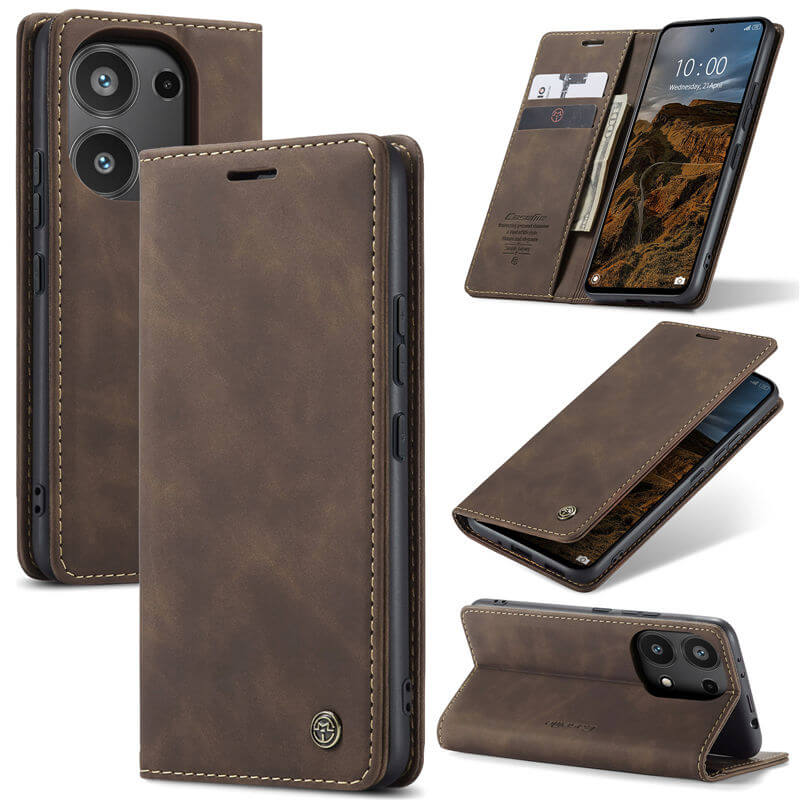 CaseMe Xiaomi Redmi Note 13 Pro 4G Wallet Suede Leather Case Coffee