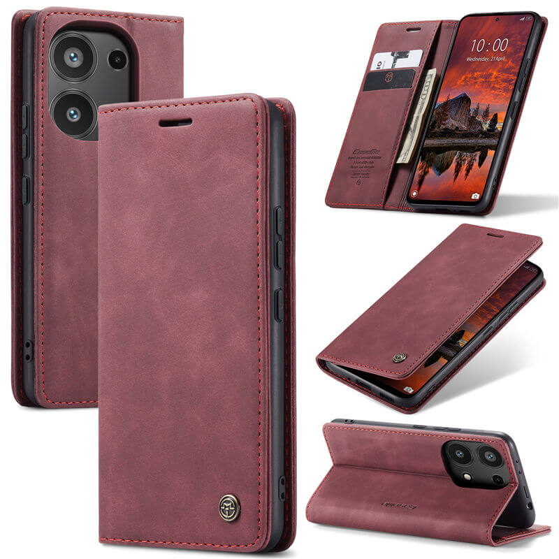 CaseMe Xiaomi Redmi Note 13 Pro 4G Wallet Suede Leather Case Red