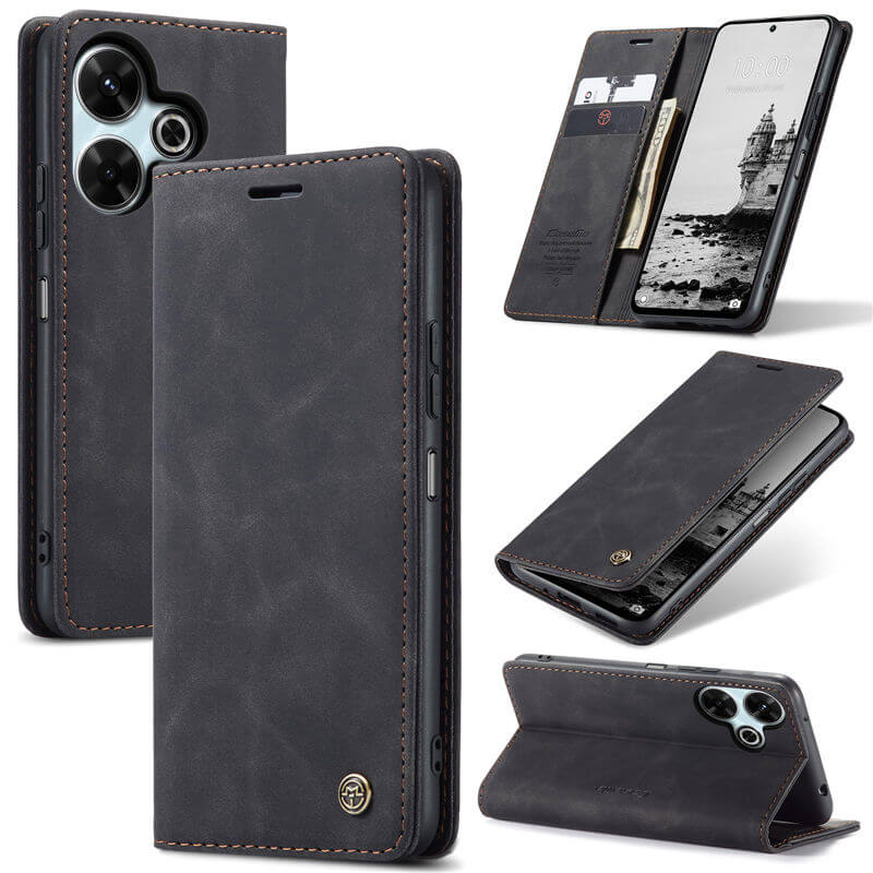 CaseMe Xiaomi Redmi 13 Wallet Suede Leather Case Black